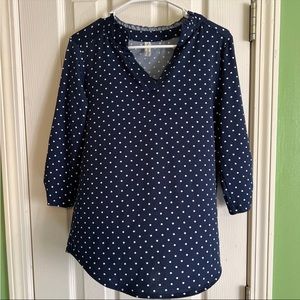 Women's PerSeption Concept Navy Blue and White Polka Dot Blouse Small S